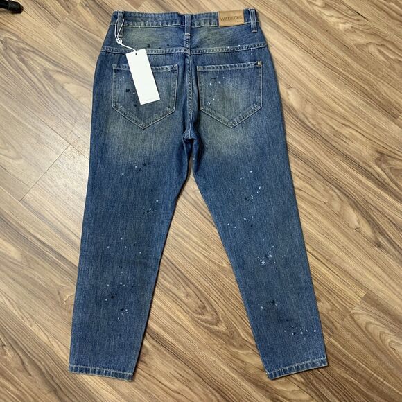 Wildfox Size 23 Baggy Crop Jeans Da Vinci Distressed Paint Splatter Loose Fit - Picture 7 of 8
